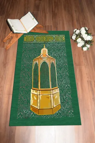 Digital Printed Washable Gift Prayer Rug Prayer Mat 70x130cm, SECCADE-43-GREEN,-GREEN 