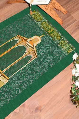 Digital Printed Washable Gift Prayer Rug Prayer Mat 70x130cm, SECCADE-43-GREEN,-GREEN - 7