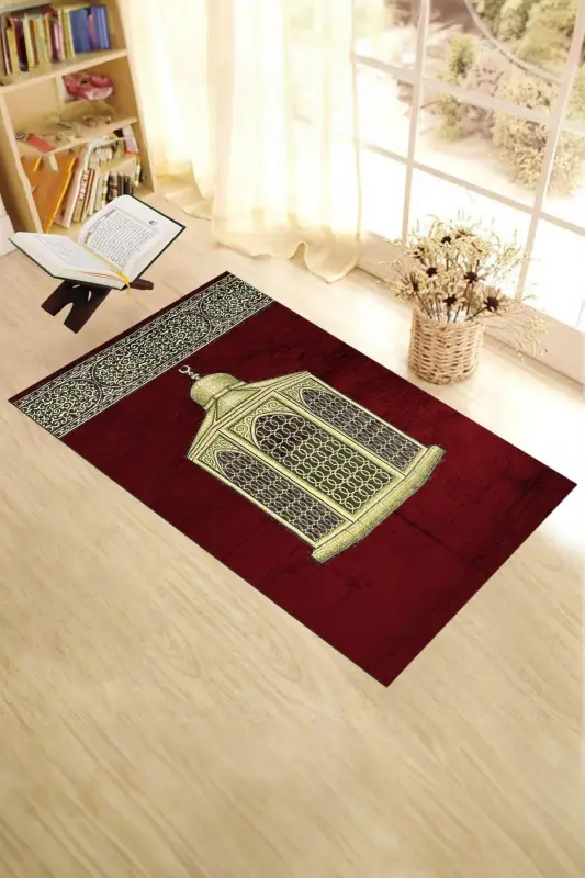 Digital Printed Washable Gift Stylish Prayer Rug Mat 70x130, Seccade-41-red - 4