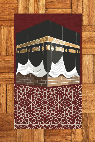 Digital Printed Washable Kaaba Motif Souvenir Prayer Rug Mat 70x130cm, SECADE-47-RED 
