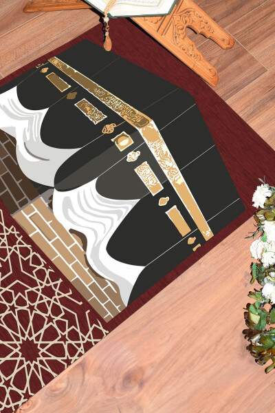 Digital Printed Washable Kaaba Motif Souvenir Prayer Rug Mat 70x130cm, SECADE-47-RED - 13