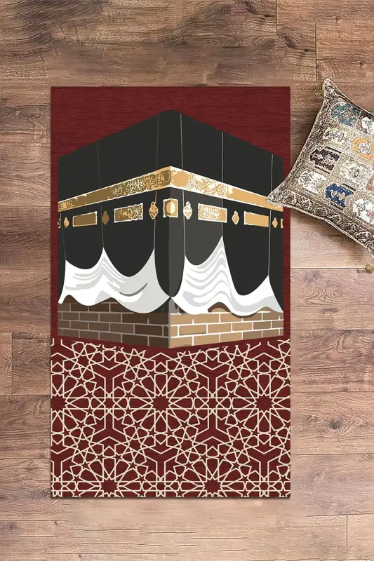 Digital Printed Washable Kaaba Motif Souvenir Prayer Rug Mat 70x130cm, SECADE-47-RED - 6