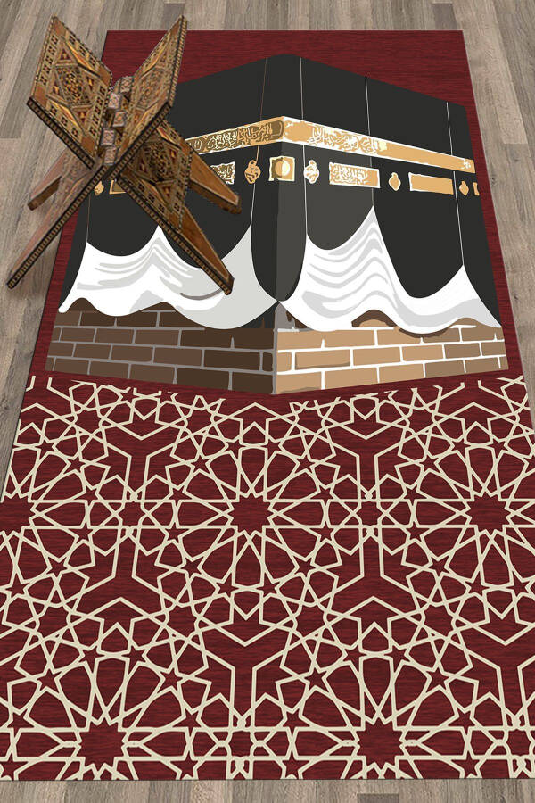 Digital Printed Washable Kaaba Motif Souvenir Prayer Rug Mat 70x130cm, SECADE-47-RED - 5