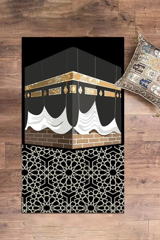 Digital Printed Washable Kaaba Patterned Gift Prayer Rug Prayer Rug 70x130cm, SECCADE-47-BLACK,-BLACK - 2
