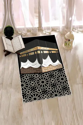 Digital Printed Washable Kaaba Patterned Gift Prayer Rug Prayer Rug 70x130cm, SECCADE-47-BLACK,-BLACK - 3