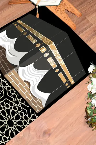 Digital Printed Washable Kaaba Patterned Gift Prayer Rug Prayer Rug 70x130cm, SECCADE-47-BLACK,-BLACK - 4