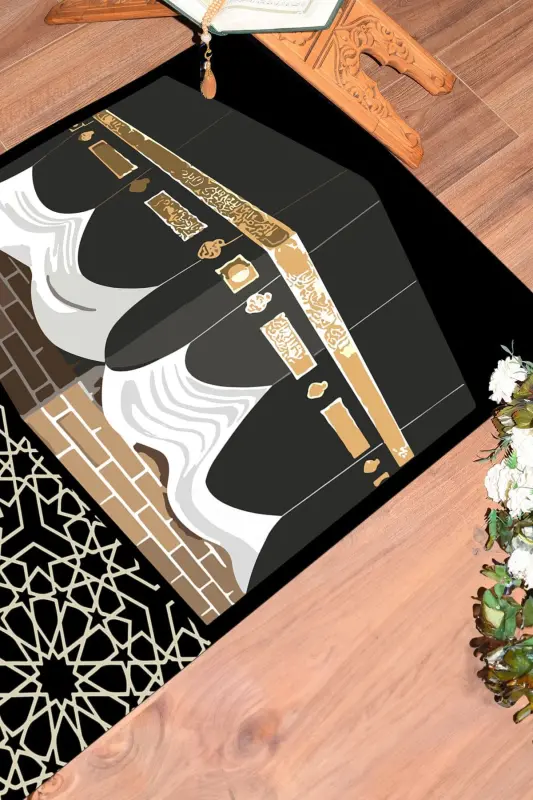 Digital Printed Washable Kaaba Patterned Gift Prayer Rug Prayer Rug 70x130cm, SECCADE-47-BLACK,-BLACK - 4