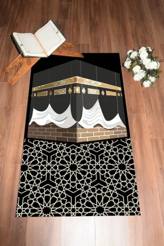 Digital Printed Washable Kaaba Patterned Gift Prayer Rug Prayer Rug 70x130cm, SECCADE-47-BLACK,-BLACK - 5