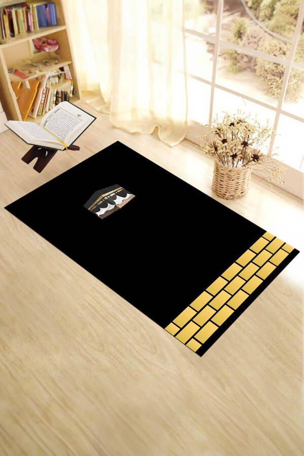 Digital Printed Washable Kaaba Patterned Souvenir Prayer Rug Seccade 70x130, Seccade-45-black - 11
