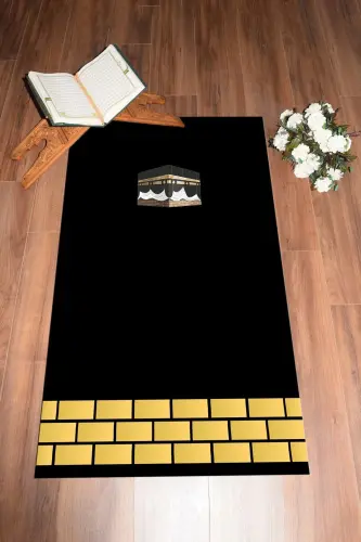 Digital Printed Washable Kaaba Patterned Souvenir Prayer Rug Seccade 70x130, Seccade-45-black - 4