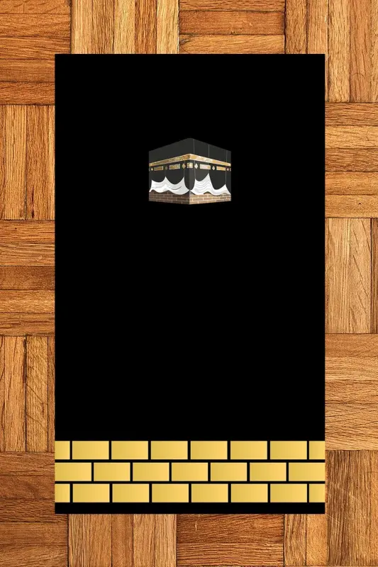 Digital Printed Washable Kaaba Patterned Souvenir Prayer Rug Seccade 70x130, Seccade-45-black - 6