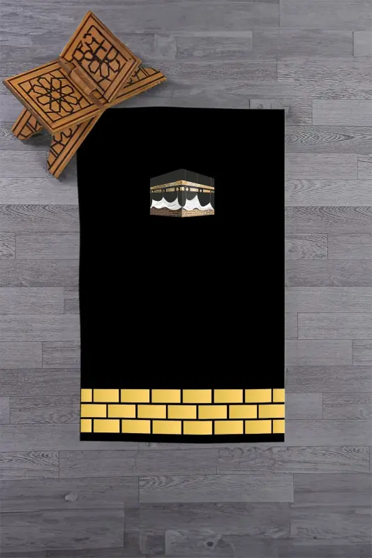 Digital Printed Washable Kaaba Patterned Souvenir Prayer Rug Seccade 70x130, Seccade-45-black - 8