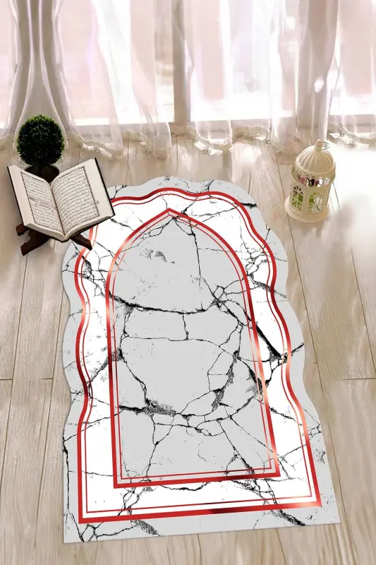 Digital Printed Washable Laser Cut Gift Prayer Rug 70x130, Seccade-28-red - 2