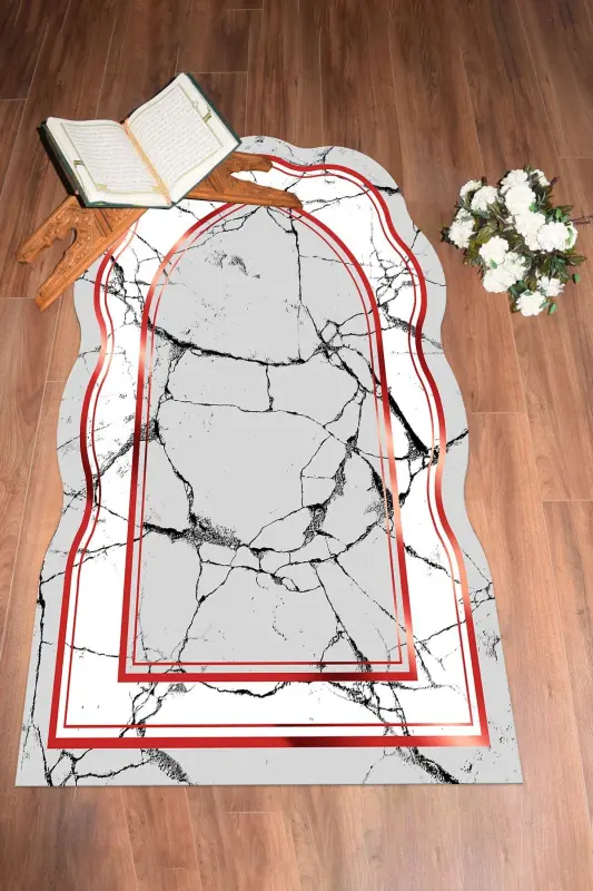 Digital Printed Washable Laser Cut Gift Prayer Rug 70x130, Seccade-28-red - 5