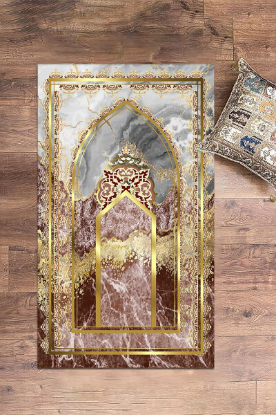 Digital Printed Washable Marble Pattern Gift Prayer Mat 70x130, Seccade-36-red - 6