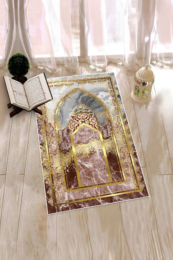 Digital Printed Washable Marble Pattern Gift Prayer Mat 70x130, Seccade-36-red - 7