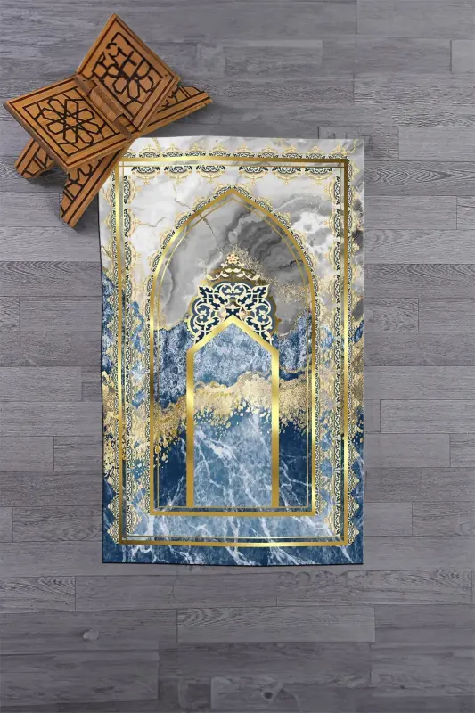 Digital Printed Washable Marble Pattern Prayer Mat Gift 70x130, Seccade-36-blue, - 5