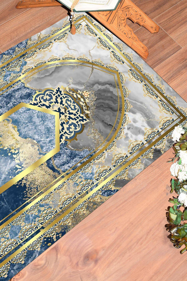 Digital Printed Washable Marble Pattern Prayer Mat Gift 70x130, Seccade-36-blue, - 1