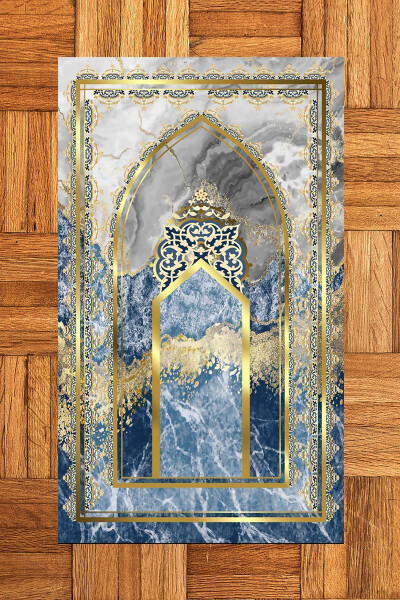 Digital Printed Washable Marble Pattern Prayer Mat Gift 70x130, Seccade-36-blue, - 3