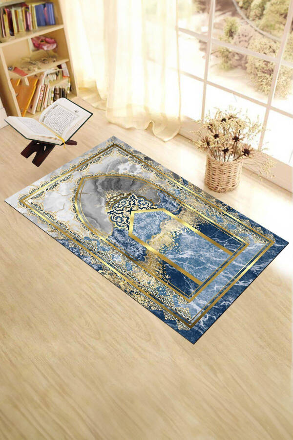 Digital Printed Washable Marble Pattern Prayer Mat Gift 70x130, Seccade-36-blue, - 4