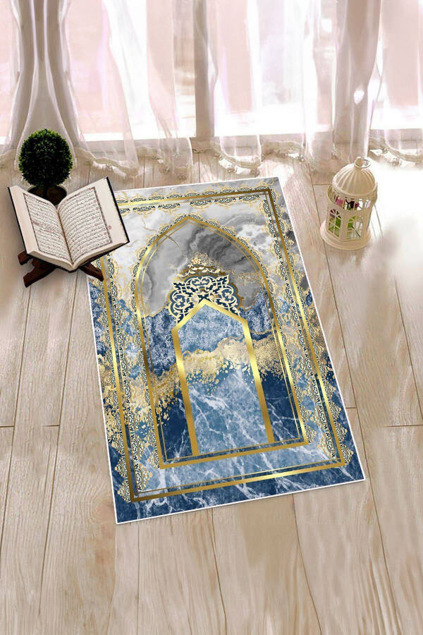 Digital Printed Washable Marble Pattern Prayer Mat Gift 70x130, Seccade-36-blue, - 7