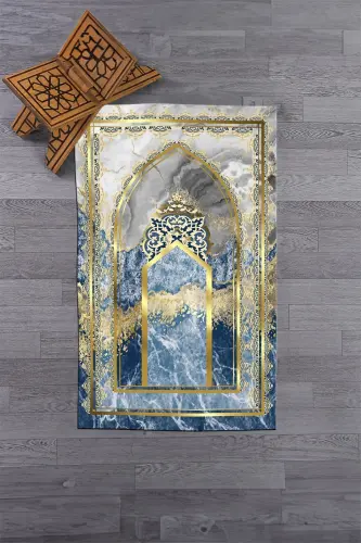 Digital Printed Washable Marble Pattern Prayer Mat Gift 70x130, Seccade-36-blue, - 6
