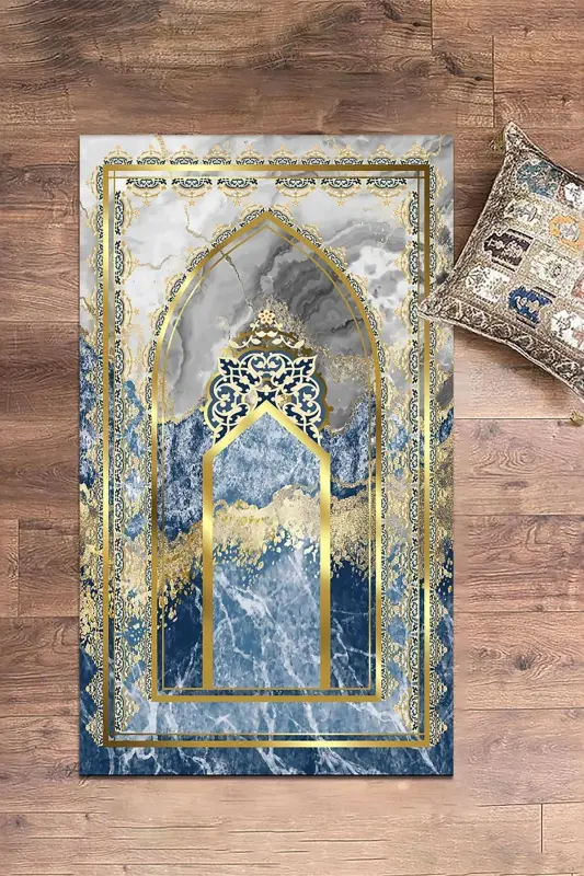 Digital Printed Washable Marble Pattern Prayer Mat Gift 70x130, Seccade-36-blue, - 7