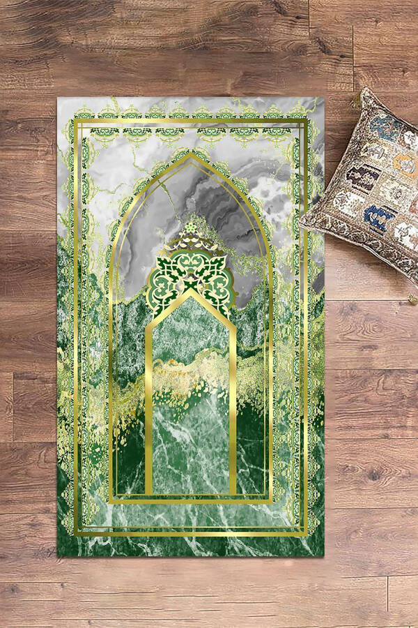 Digital Printed Washable Marble Pattern Prayer Rug 70x130, Seccade-36-green - 6