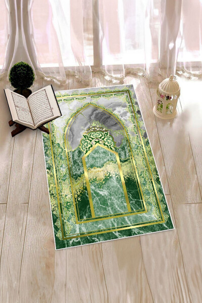 Digital Printed Washable Marble Pattern Prayer Rug 70x130, Seccade-36-green - 7