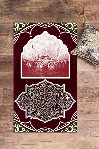 Digital Printed Washable Mosque Motif Gift Prayer Mat 70x130, SECCADE-35-RED - 14