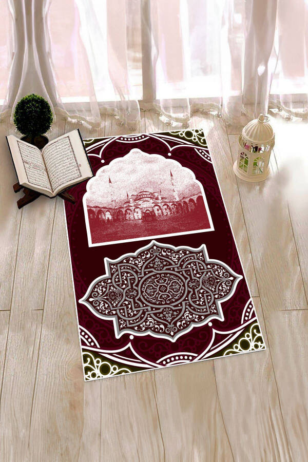 Digital Printed Washable Mosque Motif Gift Prayer Mat 70x130, SECCADE-35-RED - 15