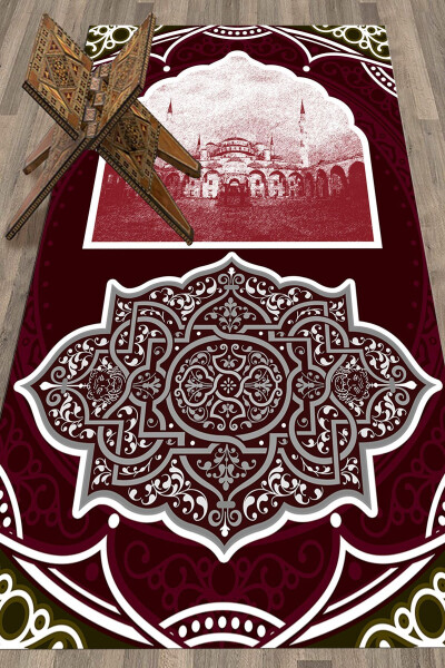 Digital Printed Washable Mosque Motif Gift Prayer Mat 70x130, SECCADE-35-RED - 16