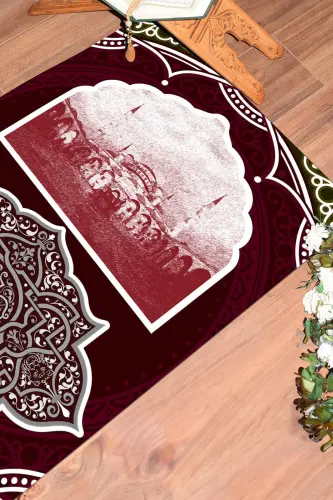 Digital Printed Washable Mosque Motif Gift Prayer Mat 70x130, SECCADE-35-RED - EY HOME (1)