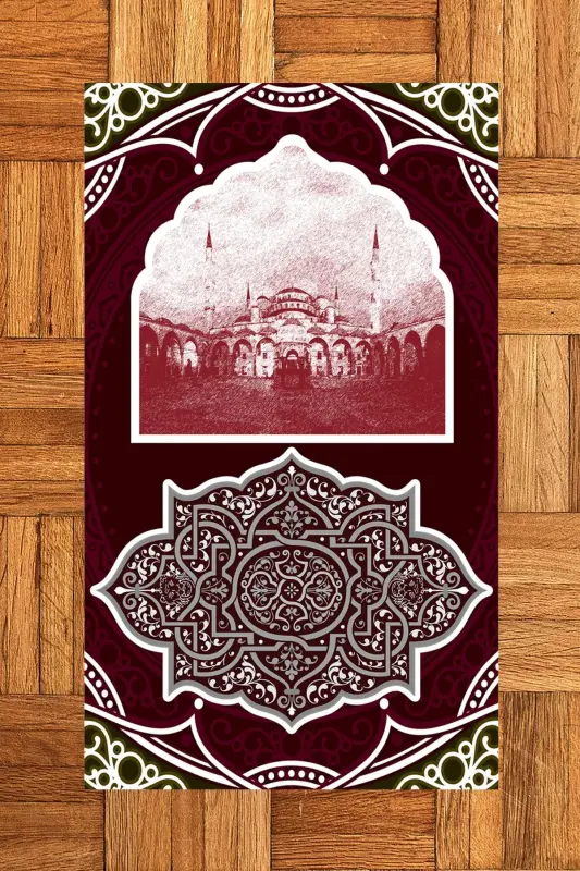 Digital Printed Washable Mosque Motif Gift Prayer Mat 70x130, SECCADE-35-RED - 4