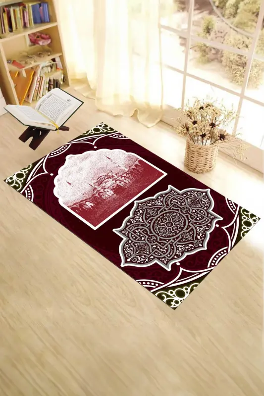 Digital Printed Washable Mosque Motif Gift Prayer Mat 70x130, SECCADE-35-RED - 5