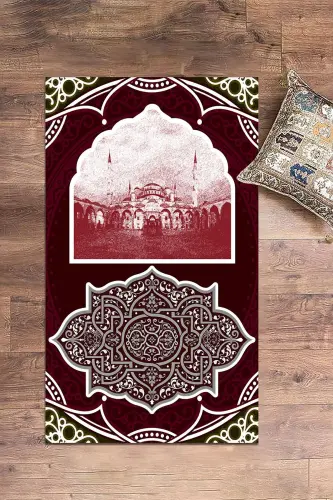 Digital Printed Washable Mosque Motif Gift Prayer Mat 70x130, SECCADE-35-RED - 7