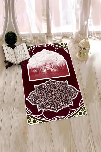 Digital Printed Washable Mosque Motif Gift Prayer Mat 70x130, SECCADE-35-RED - 8