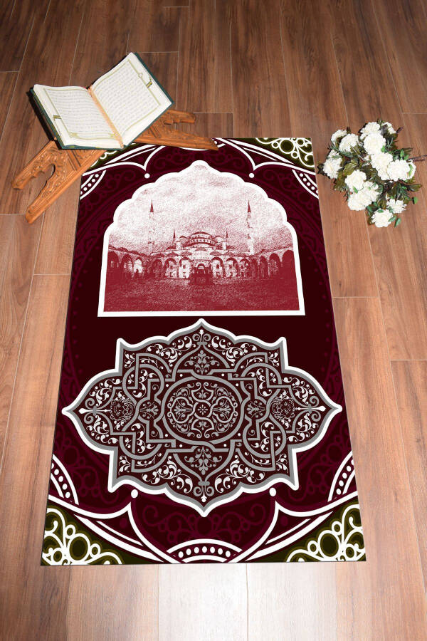 Digital Printed Washable Mosque Motif Gift Prayer Mat 70x130, SECCADE-35-RED - 2