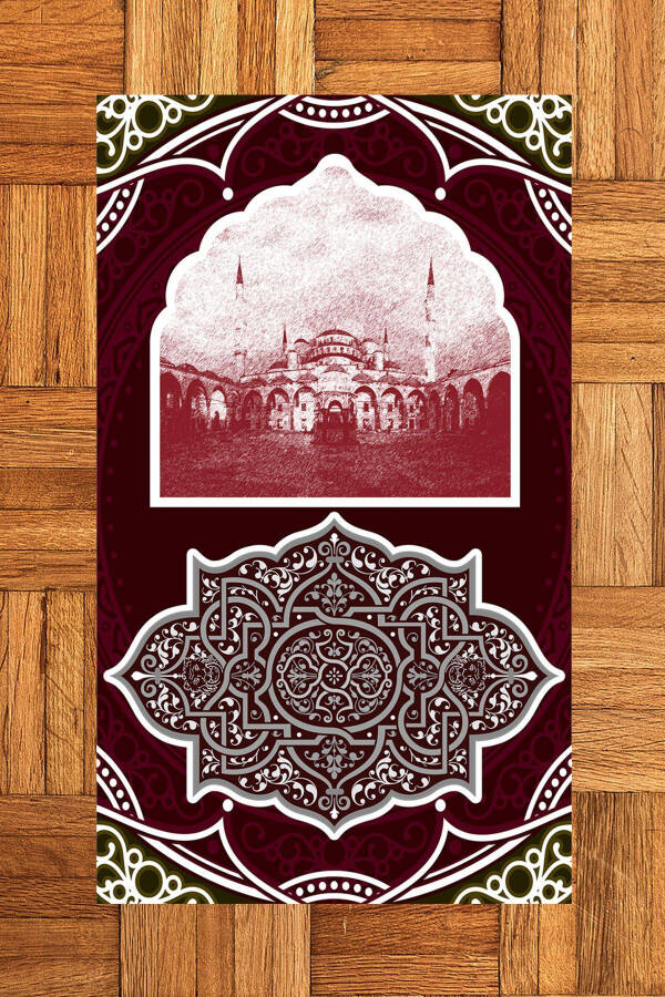 Digital Printed Washable Mosque Motif Gift Prayer Mat 70x130, SECCADE-35-RED - 3