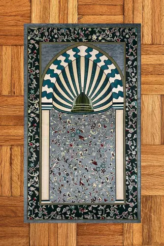 Digital Printed Washable Mosque Motif Gift Prayer Rug 70x130cm - GRAY - 4