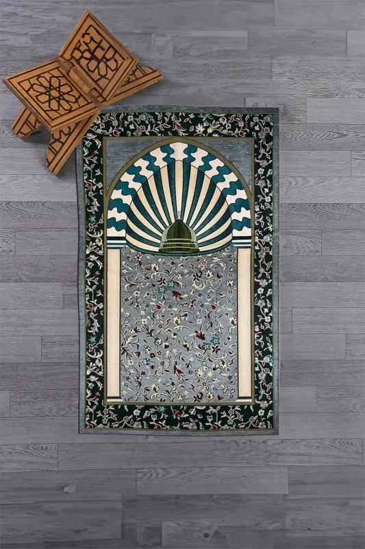 Digital Printed Washable Mosque Motif Gift Prayer Rug 70x130cm - GRAY - 6