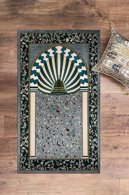 Digital Printed Washable Mosque Motif Gift Prayer Rug 70x130cm - GRAY - 7