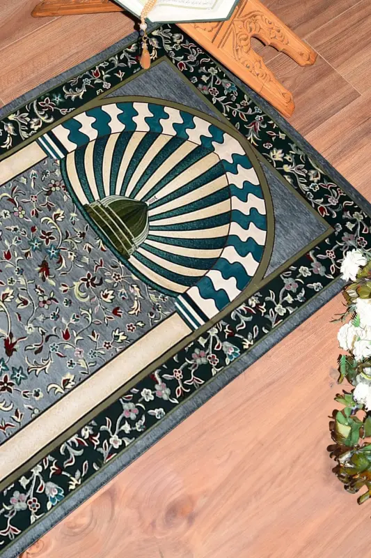 Digital Printed Washable Mosque Motif Gift Prayer Rug 70x130cm - GREY - 1