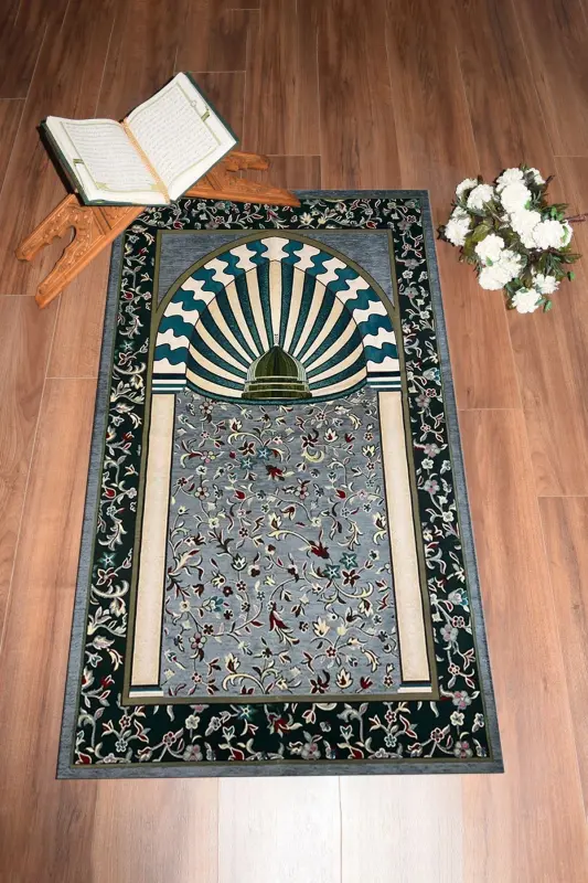 Digital Printed Washable Mosque Motif Gift Prayer Rug 70x130cm - GREY - 3