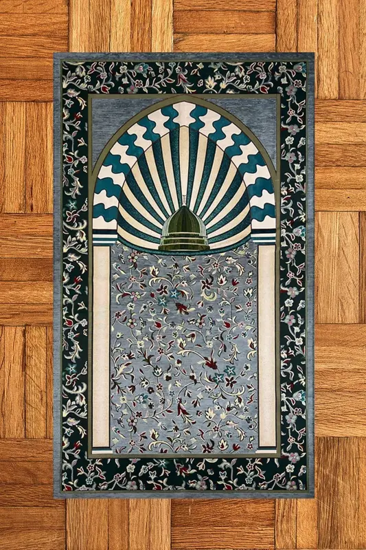 Digital Printed Washable Mosque Motif Gift Prayer Rug 70x130cm - GREY - 4