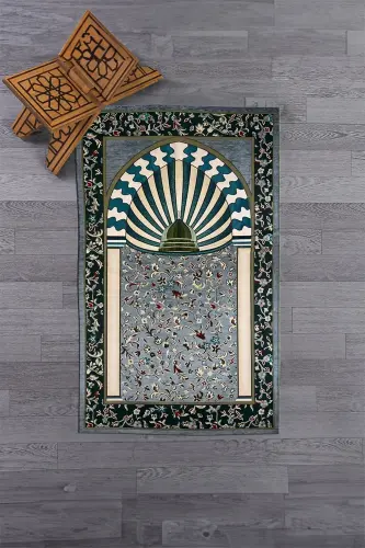 Digital Printed Washable Mosque Motif Gift Prayer Rug 70x130cm - GREY - 6