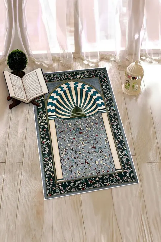 Digital Printed Washable Mosque Motif Gift Prayer Rug 70x130cm - GREY - 8
