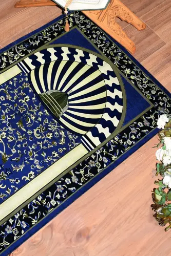 Digital Printed Washable Mosque Patterned Gift Prayer Rug 70x130cm, Prayer Rug-34-navy blue,-NAVY BLUE - 1