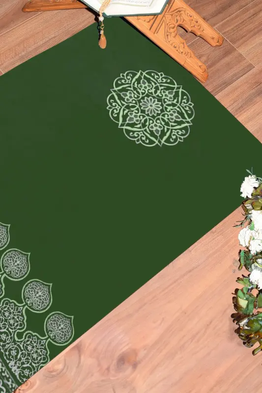 Digital Printed Washable Motif Gift Prayer Rug Prayer Rug 70x130, SECCADE-44-GREEN,-GREEN - 8