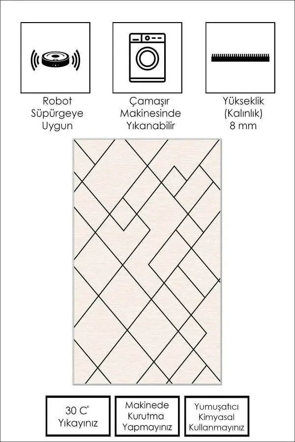 Digital Printed Washable Non-Slip Beige Living Room Rug Kitchen Rug Runner - 7